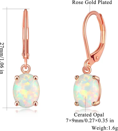 Vista 3 de CiNily Aretes colgantes de ópalo de corte ovalado para mujer, chapados en oro de 14 quilates, ópalo de fuego, chapado en rodio, aretes de gota