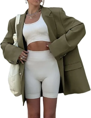 Vista 5 de Danedvi Chaquetas casuales de manga larga de gran tamaño para mujer, cuello de solapa frontal abierto, chaqueta de trabajo y oficina, negocios