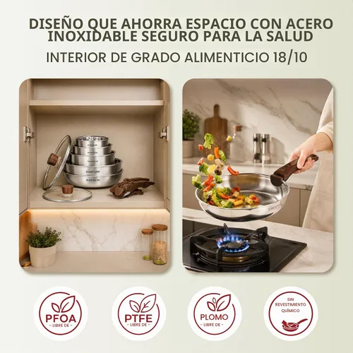 Vista 6 de SUNHOUSE 9pcs 3-Ply Clad Stainless Steel Cookware Set w/Detachable Handle