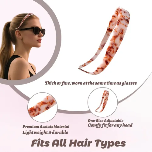 Vista 4 de Diademas de acetato para mujer - Diademas delgadas antideslizantes con dientes, diseño amigable con gafas, accesorios para el cabello estilo 90s