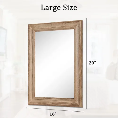 Vista 6 de Espejo rústico con marco de madera, espejos rectangulares para decoración de pared, para baño, dormitorio, sala de estar, entrada, grande, 20 x 16