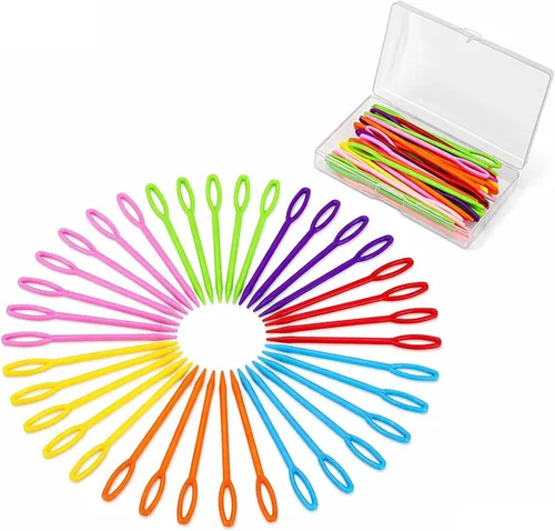 Vista 9 de LUNARM 50 piezas de agujas de coser de plástico, agujas de hilo de plástico de ojo grande con caja, agujas de plástico de 7 cm/2.76 pulgadas