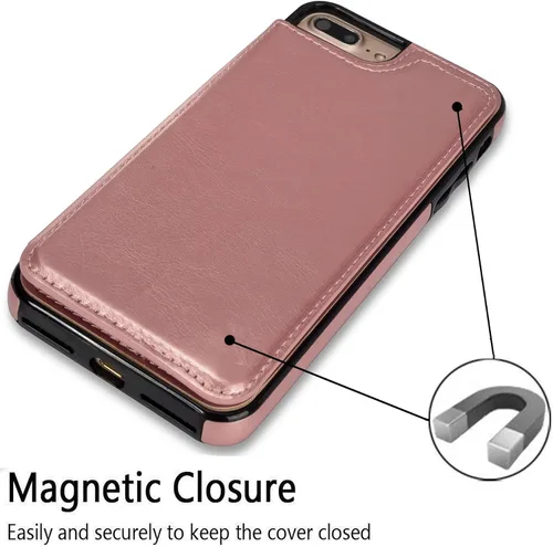 Vista 4 de Funda de piel tipo cartera para iPhone con (dos cierres magnéticos), (ranuras para tarjetas) función atril Rose gold