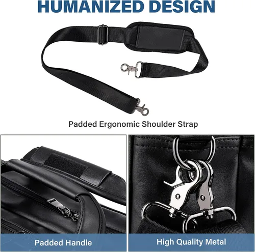 Vista 7 de seyfocnia Bolsa de cuero para laptop, para hombre, 15.6 pulgadas, 17.3 pulgadas, maletín de mensajero, bolsa de negocios, bolso de computadora