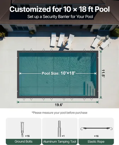 Vista 3 de VEVOR Cubierta rectangular para piscina de 12 x 20 pies, toldo de invierno de PVC color carbón, impermeable y repelente de suciedad