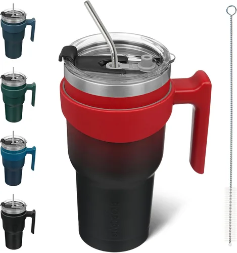Vista 52 de BJPKPK Mini vaso de 10 onzas con tapa, popote y asa, taza de acero aislada