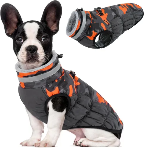 Vista 54 de Lelepet Abrigo cálido para perro, abrigo de invierno para perro, chaqueta impermeable para perros con arnés integrado reflectante de forro polar