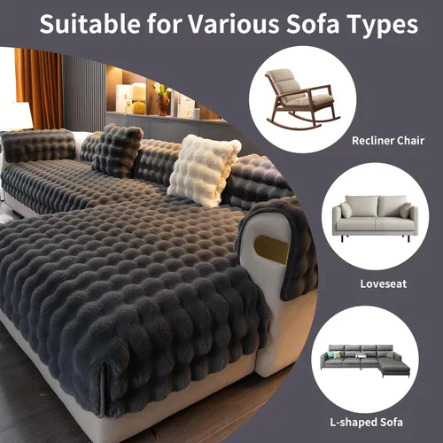 Vista 4 de Funda para sofá de piel sintética, funda de sofá de felpa suave y cálida, funda antideslizante para sofá seccional, protector de muebles lavable