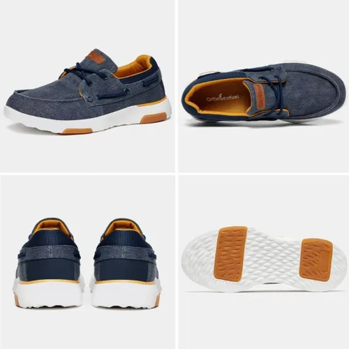 Vista 2 de OrthoComfoot Mocasines ortopédicos sin cordones para hombre mocasines casuales de lona para fascitis plantar con soporte de arco, cómodos zapatos