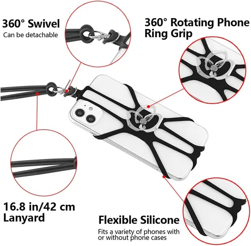 Vista 3 de Kinizuxi 2 Piezas Cordón para Teléfono Celular Cruzado con Correa Ajustable para el Cuello y Agarre de Anillo para Teléfono, Cordón Universal