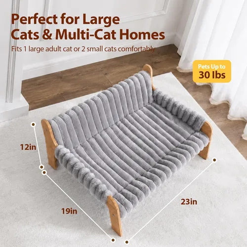 Vista 5 de Jiupety Sofá elevado para gatos de interior Sofá de madera para gatos para Gris