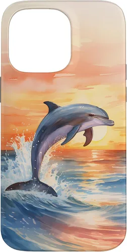 Vista 21 de Dolphin Jumping Sunset Over Ocean Watercolor Art Case for iPhone 17