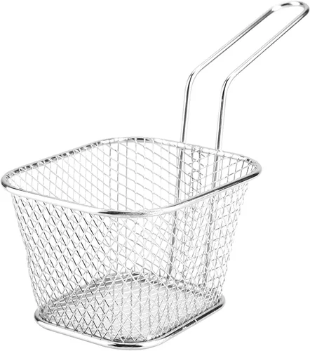 Vista 7 de Soporte de papas fritas de acero inoxidable, Mini cesta rectangular para freír, Servicio de mesa de comida frita, Herramienta de cocción de papas
