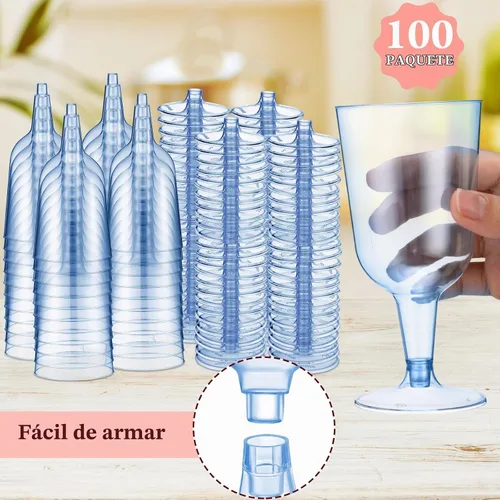 Vista 2 de Meanplan - 100 copas de vino de plástico con tallo de 6 onzas, estilo Azul