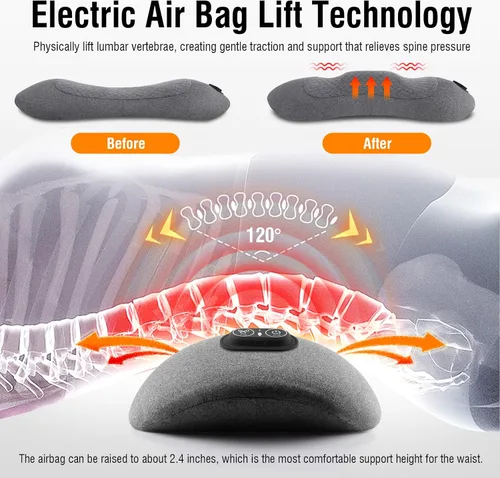 Vista 5 de Almohada de apoyo lumbar inalámbrica, masajeador de espalda baja para aliviar el dolor