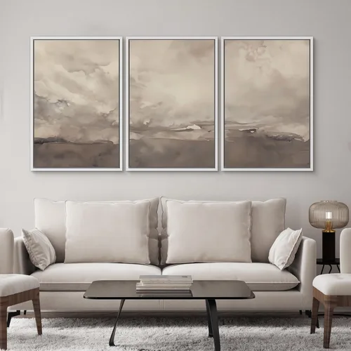 Vista 24 de SIGNWIN Lienzo enmarcado para pared, juego de arte neutro de bosque brumoso, ilustraciones en tono tierra, arte moderno, decorativo, bohemio