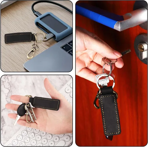 Vista 6 de 2 llaveros de cuero, doble anillo retro para llavero de automóvil, llavero universal de cuero, llavero de cuero, llavero colgante para hombres