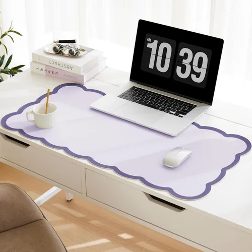 Vista 8 de Ohocut Alfombrilla de escritorio festoneada, piel sintética, rectangular para escritorio de oficina (beige, 23.6 x 13.7 pulgadas)