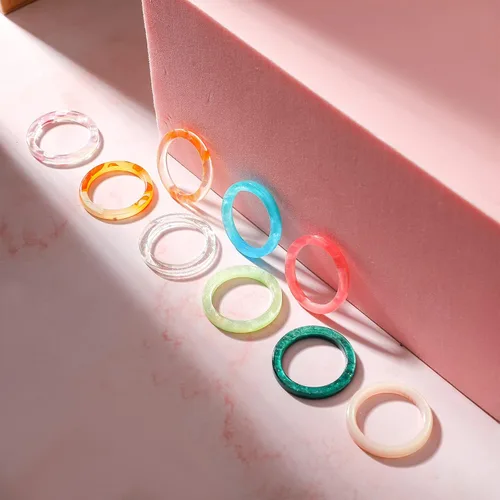 Vista 4 de Juego de 25 anillos de resina coloridos, anillos finos de plástico acrílico, anillos abiertos ajustables, anillo estético retro, regalo para el día