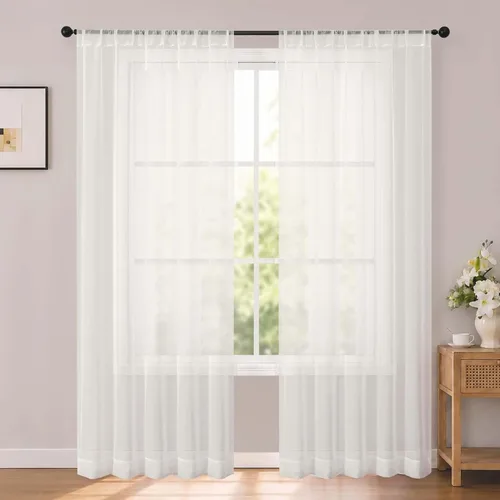 Vista 11 de OWENIE White Sheer Curtains 96 Inches Long 2 Panels for Living Room 52 Wide