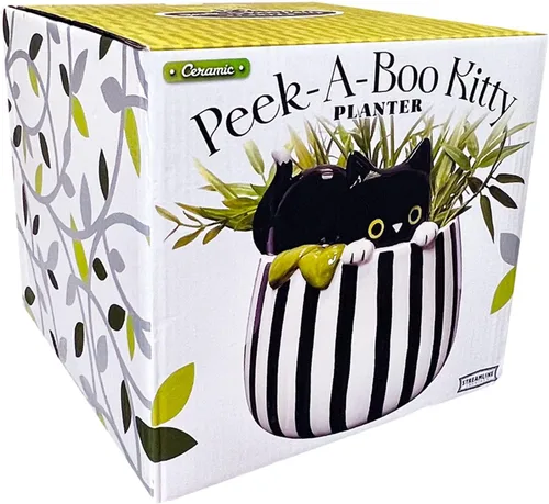 Vista 5 de Streamline Imagined Maceta de cerámica para suculentas – Peek-A-Boo Kitty – Interior – 6.75 x 6.75 x 6.75 pulgadas