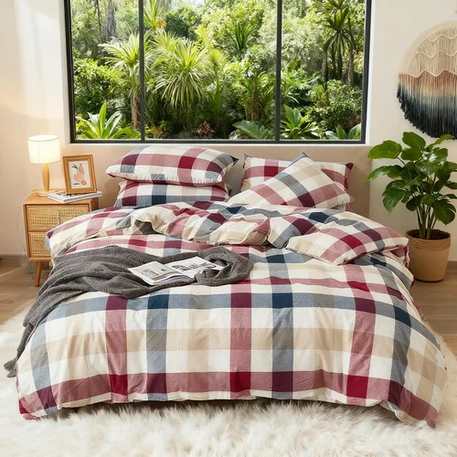 Vista 23 de DONEUS Juego de funda de edredón a cuadros 100% algodón lavado como lino súper suave y cómodo, juego de ropa de cama de 3 piezas a cuadros negros