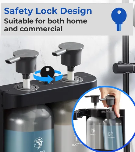 Vista 3 de Dispensador de champú y acondicionador, dispensador de jabón de ducha, 2 cámaras, sin taladro, dispensador de champú para ducha montado en la pared
