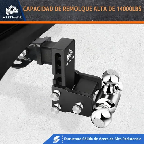 Vista 2 de METOWARE Enganche de remolque ajustable para receptor de 2" Tri-Ball 4 Negro