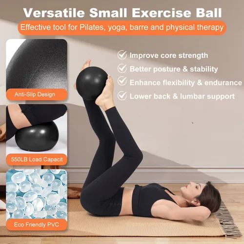 Vista 6 de Tsikavo Anillo de pilates, círculo de anillo de pilates y juego de bolas, anillo de pilates mágico de 12 pulgadas, bola de ejercicio pequeña de 9