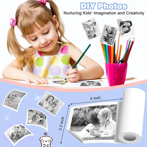 Vista 7 de Amzelas Cámara de impresión instantánea para niños, cámara portátil de juguetes para niños pequeños, imprime fotos en blanco y negro al instante