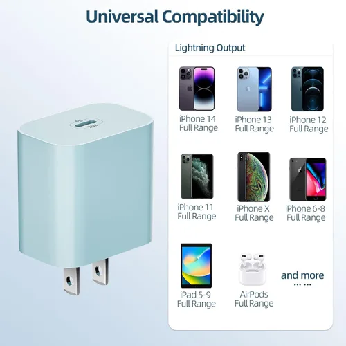 Vista 6 de Cargador para iPhone de 20 W PD USB C adaptador y cable USB C a Lightning de 6 pies compatible con iPhone 14 13 12 11 X 8 7 más