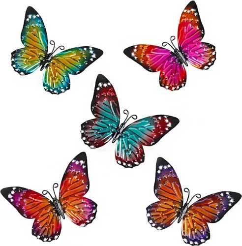 Vista 8 de 2 piezas de mariposas de metal para valla de patio, decoración de jardín, mariposa grande de 14 pulgadas para patio al aire libre, patio, balcón