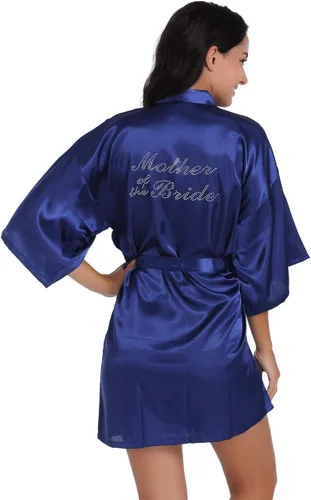 Vista 27 de Bata de boda para mujer, para novia, dama de honor, corta, de satén, kimono, batas de seda para prepararse, fiesta nupcial