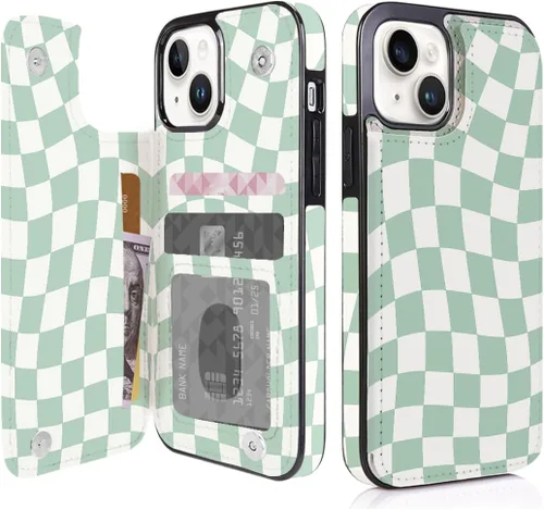Vista 8 de Funda tipo cartera compatible con iPhone 13 Pro de 6.1 pulgadas con tarjetero, de piel sintética, con función atril, ranuras para tarjetas, doble