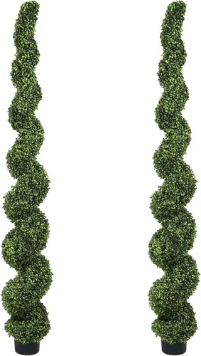 Vista 16 de THE BLOOM TIMES Juego de 2 árboles topiarios artificiales en espiral de 3 pies para exteriores, plantas de boj falsas de 36" para exteriores - Árbol