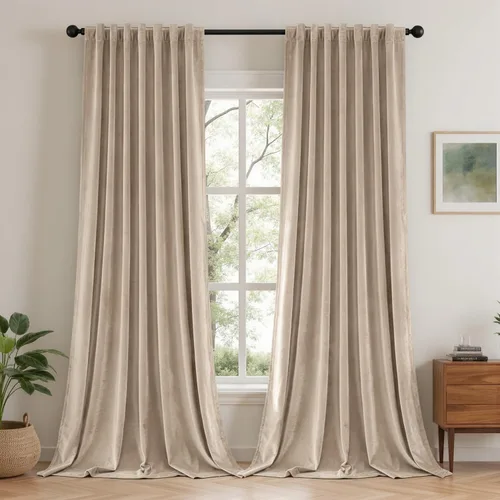 Vista 18 de VISIONTEX Velvet Blackout Curtains Thermal Insulated Beige 63 Inches Beige Camel