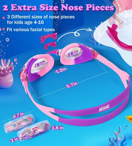 Vista 7 de Aegend - Paquete de 2 gafas para niños, gafas de natación para niños de 4 a 16 años, niños y niñas jóvenes, gafas de piscina antivaho, impermeables