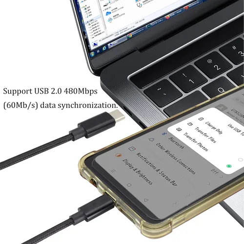 Vista 6 de Cable reversible doble tipo C USB C macho a USB C macho, cable trenzado de nailon premium con aislamiento recubierto de aislamiento, cable