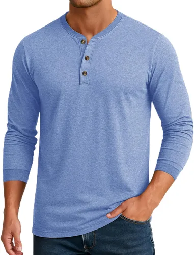 Vista 10 de Cotrasen Camisas Henley de Manga Larga para Hombre Camisetas de Algodón con 3 Botones Tops Casuales Básicos de Moda
