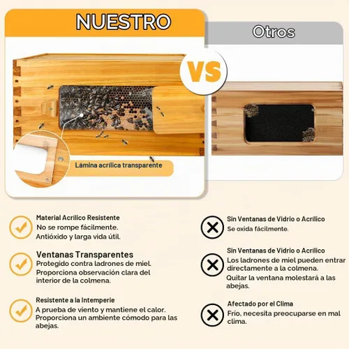 Vista 6 de BeeCastle Colmena Langstroth de 10 marcos con ventanas, colmena de abejas recubierta con cera de abejas para principiantes con marcos de colmena
