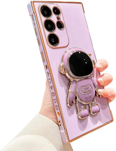 Vista 8 de Funda de teléfono para Samsung Galaxy S23 Ultra de 6.8 pulgadas, cubierta de lujo con soporte de astronauta con bonito corazón de amor