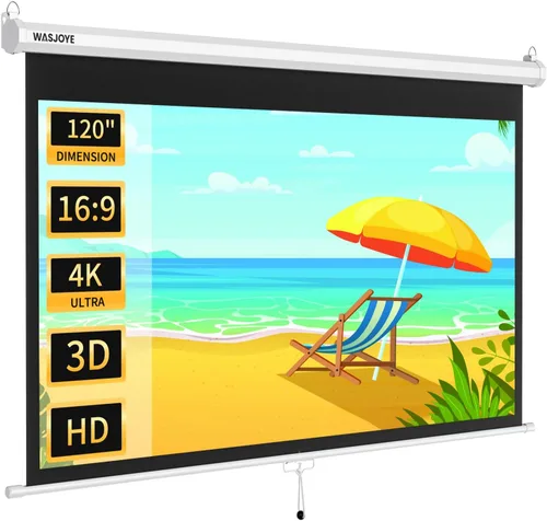 Vista 10 de WASJOYE 100'' Pantalla de Proyector Manual Plegable - Pantalla de Proyección Retráctil 4K HD con Bloqueo Automático - Pantalla de Proyector 16:9