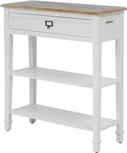 Vista 9 de kinbor Accent - Mesa consola blanca con cajón y estante, mesa de sofá de madera con almacenamiento para entrada, pasillo, sala de estar