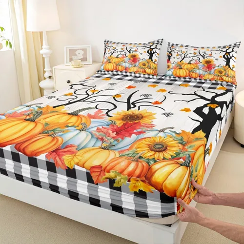 Vista 20 de Juego de sábana bajera ajustable para niños, tamaño individual, diseño rústico de pinos de dibujos animados, decoración de habitación de niños