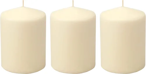 Vista 18 de Stonebriar Paquete de 3 Velas Pilares Altas de 3 x 3 Pulgadas de Cera de Marfil Sin Perfume con 18 Horas de Combustión