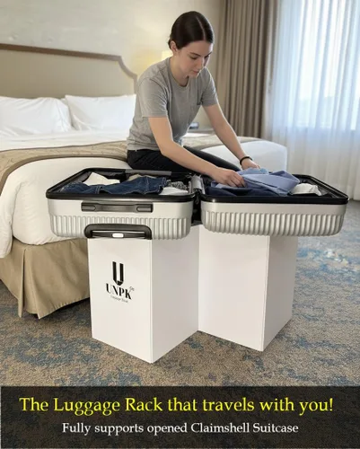 Vista 6 de Portaequipajes portátil para viajes, soporte plegable para maleta que se adapta al interior del equipaje, soporte ligero para maletas para hoteles