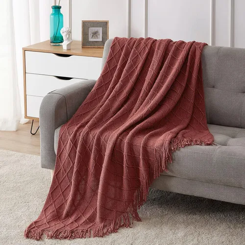 Vista 50 de Bourina Manta de punto decorativa con textura, unicolor y suave, para sofá, 50 x 60 pulgadas, almendra Knitted Throw Blanket 50x60 Inches, Soft