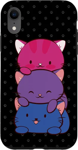 Vista 24 de Funda para iPhone 16 Bisexual Pride Kawaii Kitty Cat Stack Anime