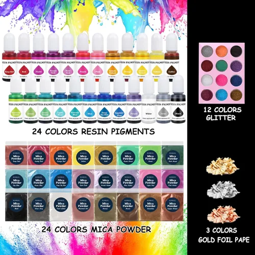 Vista 5 de KISREL Resina epoxi de 2 galones, kit de resina epoxi transparente con 24 pigmentos y 24 colores de polvos de mica, sin amarillamiento, sin burbujas