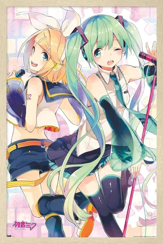 Vista 7 de Trends International Hatsune Miku - Póster de pared dúo, 22.4 pulgadas de largo x 14.7 W, versión enmarcada en madera de granero Versión enmarcada